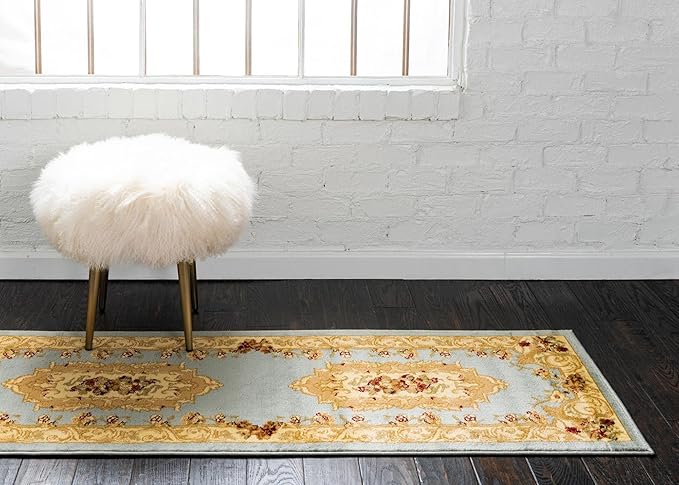 Rugs.com Chateau Collection Rug - 13 Ft Runner Light Blue Medium Pile Rug