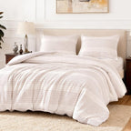 Amazon Basics Waffle Weave Microfiber 3-Piece Duvet Cover Set, Includes 1 Duvet Cover and 2 Pillow Shams, King, Pink Striped