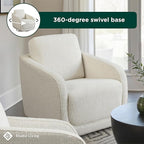 Studio Living® Lydia 35.3" Swivel Accent Chair, Modern Boho, Fully Assembled, Pocket Coil Comfort, Round Swivel Base Leg, Soft Chenille Fabric, Cream