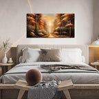 Large Wall Art for Living Room Bedroom Office Gold Forest Artwork Sunrise Landscape Nature Pictures Modern Wall Art Framed Canvas Prints 20x40 Inch