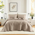 Comfort Spaces - CS13-0933 Kienna Quilt Coverlet Bedspread Ultra Soft Hypoallergenic All Season Lightweight Filling Stitched Bedding Set, Oversized Queen(102"x118"), Taupe 3 Piece