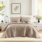 Comfort Spaces - CS13-0933 Kienna Quilt Coverlet Bedspread Ultra Soft Hypoallergenic All Season Lightweight Filling Stitched Bedding Set, Oversized Queen(102"x118"), Taupe 3 Piece