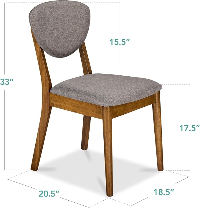 Best Choice Products Dining Chairs Set of 2, Mid-Century Modern Upholstered Wood, Armless w/Seat Cushion, Padded Backrest - Walnut/Medium Gray