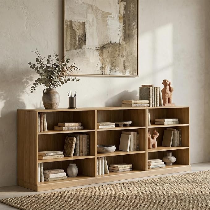 Casaphoria 31" H Wooden Bookshelves, 3 Tier Heavy Duty Bookshelf with Adjustable Shelves, Farmhouse Bookshelf with 16" Deep Storage Space for Living Room,Bedroom & Home Office