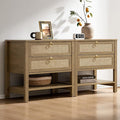 SICOTAS Nightstands Set of 2 for Bedroom, Bedside Tables with Drawer & Open Shelf, Modern Boho Nightstand Set for Master Bedroom