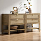 SICOTAS Nightstands Set of 2 for Bedroom, Bedside Tables with Drawer & Open Shelf, Modern Boho Nightstand Set for Master Bedroom
