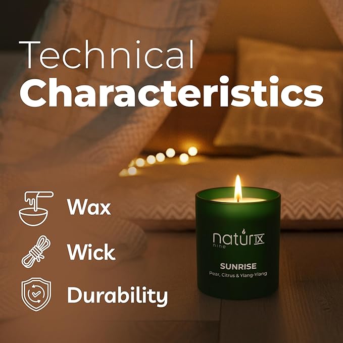 Natur IX Sunrise Scented Candles for Home | Pear,Citrus,YlangYlang | Natural Non Toxic Soy Candles with Essential Oils | 50h Long Burning