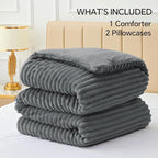 BEDELITE Fleece King Comforter Set -Super Soft & Warm Fluffy Grey Bedding, Luxury Fuzzy Heavy Bed Set for Winter with 2 Pillow Cases