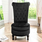 Royal High-Back Velvet Accent Chair for Vanity with Storage and Luxurious Upholstery, Retro Design and Versatile Usage for Living Room, Bedroom, Lounge and Office, Black