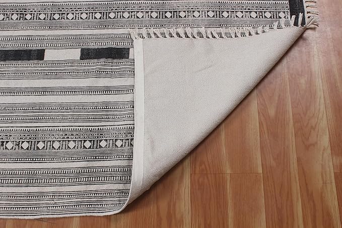 Kilim Runner 4x15 Cotton Runner Rug Gray & Beige Indoor Outdoor Runner 0.19 inches Stone Easy Washable Hand Wash Cotton Carpet Flatweave Runner Rugs for Hallway, Staircases, Corridor Runner