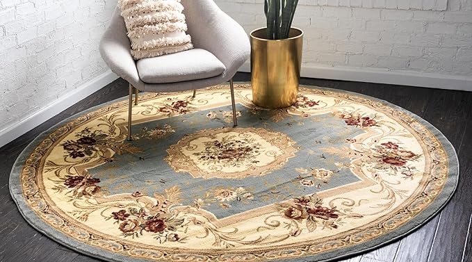 Rugs.com Chateau Collection Rug - 4 Ft Round Light Blue Medium Pile Rug