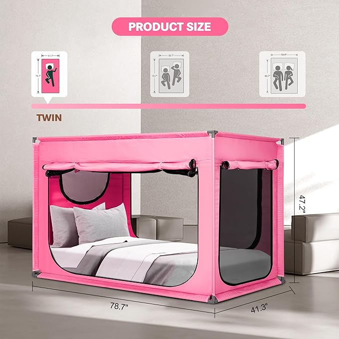 Bed Canopy Portable Blackout Bed Tent Privacy Tent for Adult Indoor Sleeping with 3 Doors, Storage Bag