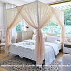 AIKASY Elegant Lace Princess 4-Poster Bed Canopy Mosquito Net - Romantic Wedding Bridal Bedroom Decor, Kids Room Bed Curtain for Women Adults - (Cream-1,Queen)