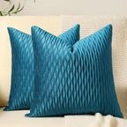 Turquoise Throw Pillow Cases 18x18: 2 Pack Inch Original Striped Velvet Square Decorative Pillow Covers for Farmhouse Couch