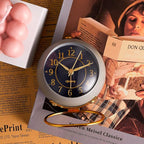 Metal Desk Alarm Clock, Retro Bedroom Table Vintage Analog Alarm Clock, Silent Non-Ticking Gold Clock, Bedside Décor(Sinor Gray)