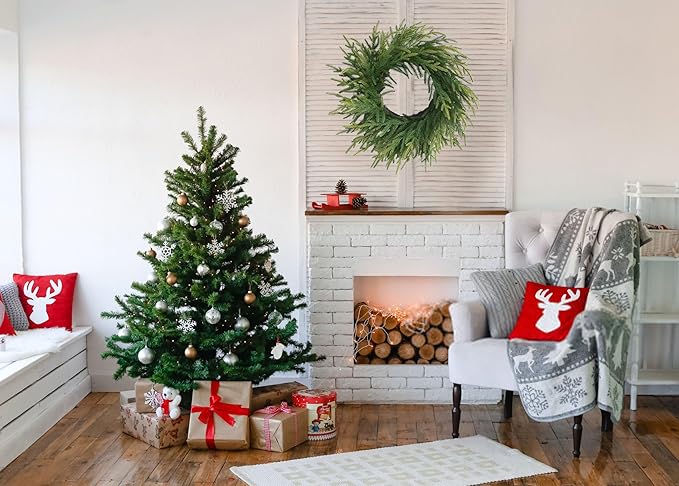 20 Inch Norfolk Pine Winter Wreath - Artificial Pine Greenery Winter Christmas Wreaths for Front Door Porch Wall Window Porch Fireplace Indoor Outdoor Decor Christmas Decorations