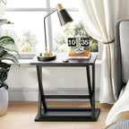 ChooChoo Black End Tables Set of 2, Narrow Side Table with Storage Shelf, Modern X-Design Slim Bedside Tables for Living Room, Bedroom, Small Spaces