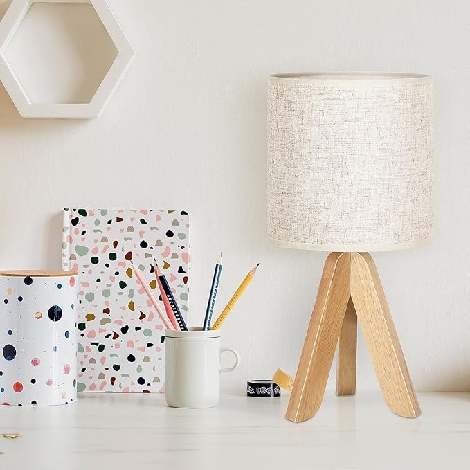 BTY Small Table Lamp Cute Kids Desk Lamp Nightstand Bedside Lamp with Fabric Shade for Children Room Study Room Bedroom Home Office(Linen)