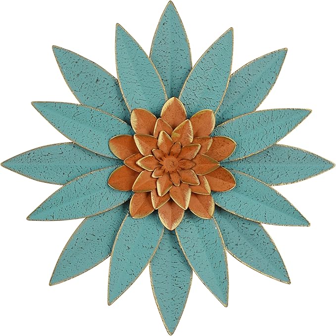 Blue metal flower wall decor, 10.5 "rural modern flower wall art, imitation old iron wall hanging for home decor, indoor kitchen, bedroom, living room, office, outdoor garden, courtyard featured artworks.