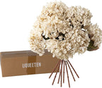Artificial Flower Fake Silk Hydrangea Heads Bouquet with Stems Bulk for Fall Decoration Table Center Christmas Indoor Outdoor Faux Floral Realistic with Leaves Plants Crafts 8PCS(White)