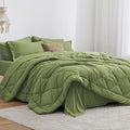 Love's cabin Twin Comforter Set Olive Green, 5 Pieces Twin Bed in a Bag, All Season Bedding Sets with 1 Comforter, 1 Flat Sheet, 1 Fitted Sheet, 1 Pillowcase and 1 Pillow Sham