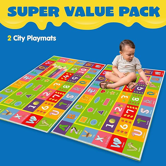 ABC Alphabet Animals Educational Playmat - Interactive Learning Carpet for Toddlers & Infants with Numbers & Shapes, Classroom/Bedroom Play Rug, Machine Washable(Size:100 * 150cm/39" x 59")