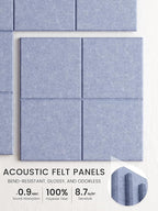 Bumusty Large Felt Bulletin Board, 36" x 24" Cork Board Alternative, 6-Pack Wall Tiles with 4-Compartment Design, 30 Push Pins, 40 Adhesive Tabs, Ideal for Office & Home Decor, Soft Periwinkle