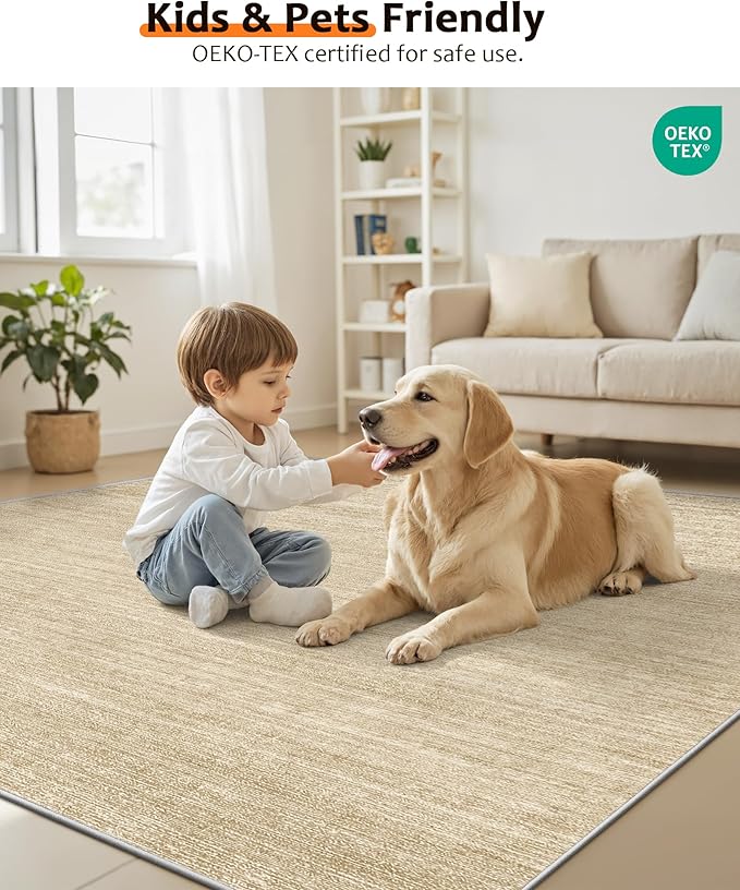 Art&Tuft Washable Rugs 8x10, Area Rugs for Living Room - Non Slip and Stain Resistant Soft Thin Low Pile 8x10 Rug for Bedroom, Dining Room, Kitchen, Office, Brown