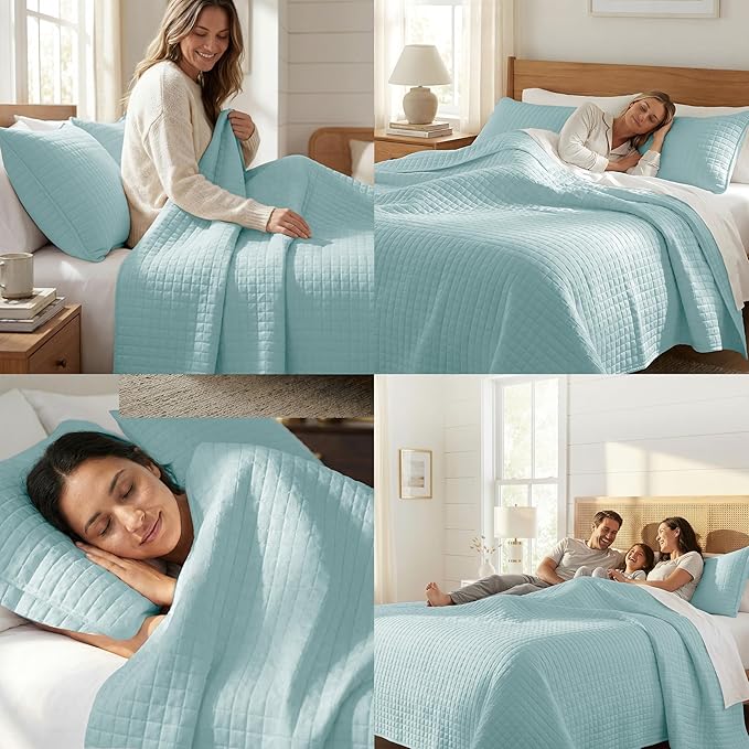 Southshore Fine Living, Inc. Twin Quilt Bedding Set, Soft Microfiber Coverlet Bedspread, Stain and Pet Hair Resistant Bedding, XL/Twin Blue Quilt Comforter Set with 1 Pillow Sham, Sky Blue