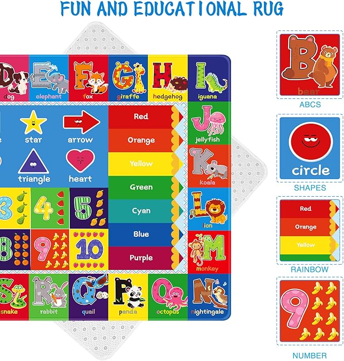 Kids Rug for Playroom, ABC Play Mat Educational Rugs, Soft Non-Slip Rug Toddler Baby Play Mat, Alphabet Carpet for Boy Girl Bedroom