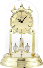 Bulova Tristan I Desk and Table Clock | Model B8818 | Polished Brass Finish | Polished Metal Base | Floating Dial | Roman Numerals | Elegant Pendulum Design