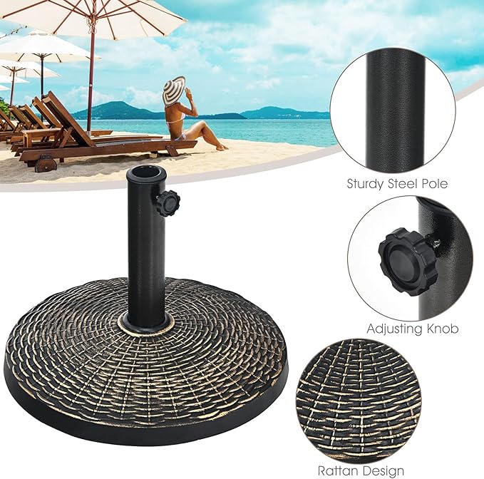 Giantex 22 lbs Patio Umbrella Base, 18 Inch Round Outdoor Umbrella Stand for 1.5'' or 1.9'' Diameter Pole, Heavy Duty Market Umbrella Holder for Garden Beach Yard Poolside Lawn, Bronze