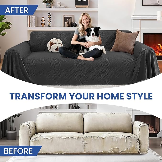 Couch Cover for Dogs, 78"x150", Washable Sofa Covers for 3 Cushion Couch, Couch Covers for Sectional Sofa L Shape, Soft Pet Couch Cover, Sofa Slipcovers Living Room, Dark Grey