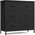 SONGMICS Dresser for Bedroom, Chest of Drawers, TV Stand, Steel, MDF, 6 Non-Woven Fabric Drawers, Storage Organizer Unit, Closet, Entryway, Ink Black and Ebony Black ULGS123B01S
