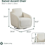Studio Living® Lydia 35.3" Swivel Accent Chair, Modern Boho, Fully Assembled, Pocket Coil Comfort, Round Swivel Base Leg, Soft Chenille Fabric, Cream