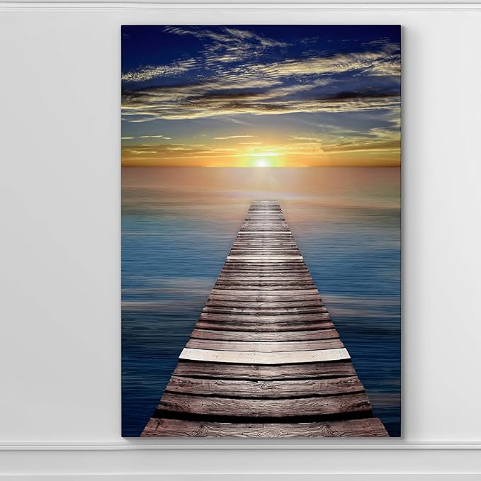 Renditions Gallery Canvas Nature Wall Art Home Scenic Paintings & Prints Calm Caribbean Dusk Glam Romantic Modern Wall Hanging Decorations for Bedroom Office Kitchen Artwork - 18"x27" LT06