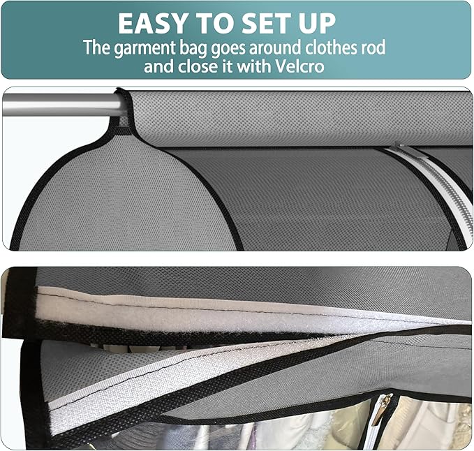 22” Gusseted Garment Bags for Hanging Clothes, Large Clear Window Clothes Cover for Closet Storage, Wardrobe Coat Protector for Suit, Shirt Bottom Enclosed, 2 Pack, 32” Long