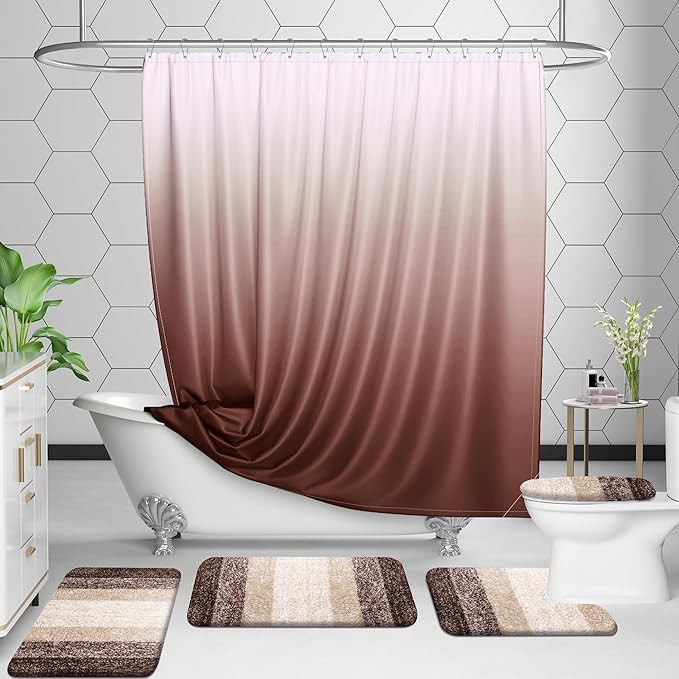 OLANLY Bathroom Rug Set 2 Piece, Soft Absorbent Microfiber Bath Rug Set, Non-Slip, Machine Wash Dry, Plush Shaggy Bath Mats for Bathroom (30"x20"+24"x16", Brown)