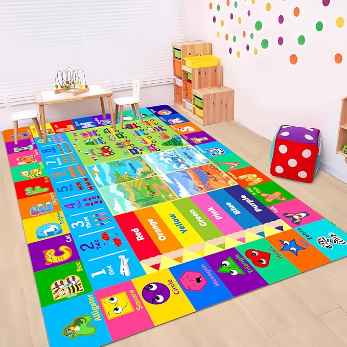 Kids Rug for Playroom, Soft & Non-Slip Educational Rug with ABC, Animals, Numbers, Floor Play Mat for Kid, Preschool Classroom Rugs Playmat for Toddler Nursery Kids (78.7X59 inch, Season&Month)