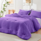 HYMOKEGE Dark Purple/Lavender Twin XL Comforter Set Seersucker 5 Pieces, All Season Luxury Bed in a Bag for Bedroom, Bedding Set with Comforter, Sheets, Pillowcase & Sham