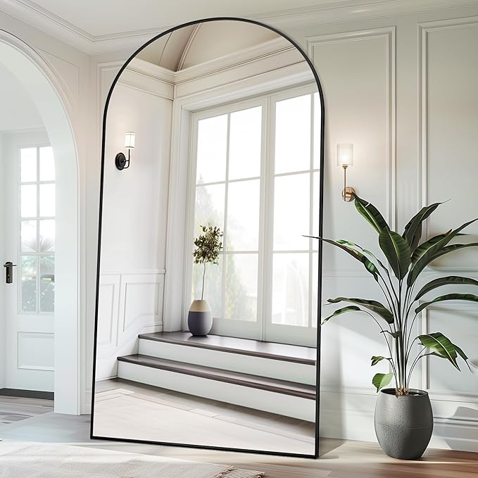 Antok Full Length Mirror, 91"x46" Floor Mirror, Arched Floor Standing Freestanding Arch Full Body Mirrors with Stand for Bedroom, Hanging Mounted for Living Room Cloakroom,Black