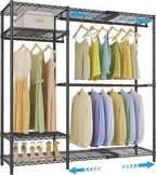 VIPEK X20 Plus Expandable Reach-in Closet Rack Adjustable from 3'9" to 5'2" Clothing Rack with Extendable Shelves and Hanger Rods Portable Clothes Racks Open Walk-in Closet System, Black