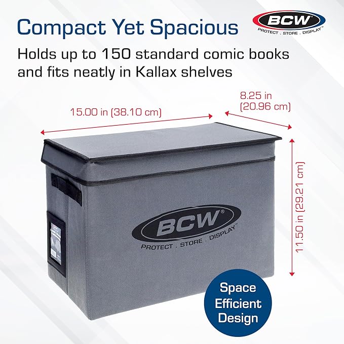 BCW Comic Book Storage Box - 2 ct | Foldable Case | Each fits 125-150 Sleeved and Boarded Comic Books | Comic Book Storage For Silver, Bronze, and Current Comics (2 Pack, Gray)
