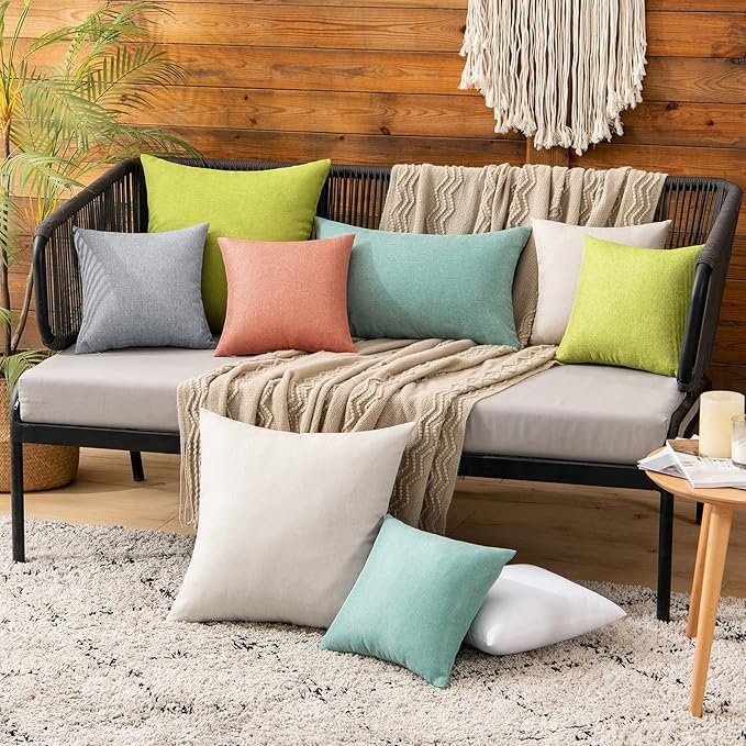 MIULEE Pack of 2 Decorative Outdoor Solid Waterproof Throw Pillow Covers Spring Faux Linen Garden Farmhouse Cushion Cases for Summer Patio Tent Balcony Couch Sofa 12x12 Inch Teal