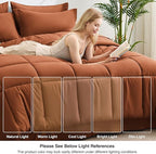 Love's cabin Queen Comforter Set Burnt Orange, 7 Pieces Queen Bed in a Bag, All Season Bedding Sets with 1 Comforter, 1 Flat Sheet, 1 Fitted Sheet, 2 Pillowcase and 2 Pillow Sham