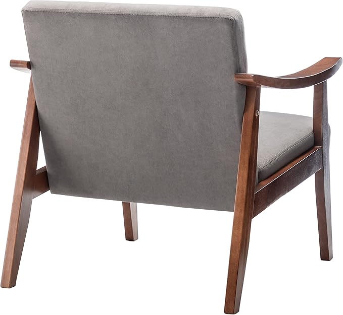 Accent Chair with Velvet Upholstery and Solid Wood Frame, Classic Mid-Century Modern Living Room Furniture for Extra Seating, Grey