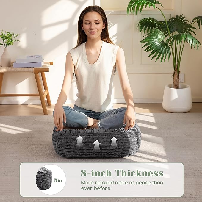 8" Washable Floor Pillow Cushion for Adults, Meditation Cushion Pillow, Removable Tufted Blended Corduroy Cover, Large Square Floor Sitting for Tatami Living Room or Yoga, 2Pack, Machine Washable