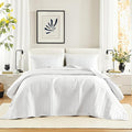 Comfort Spaces White Oversized Queen Quilt Set 102"x118" Bedspread Quilted Summer Lightweight Microfiber Bedding Coverlet with Double Sided Stitching Soft All Season Cozy 3 Piece with Matching Shams