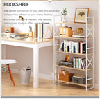 4NM Extra Wide 5 Tiers No Assembly Book Shelves, 51.2" H Folding Bookshelf Bookcase Open Industrial Foldable Shelves for Bedroom, Living Room, Home Office - Natural White