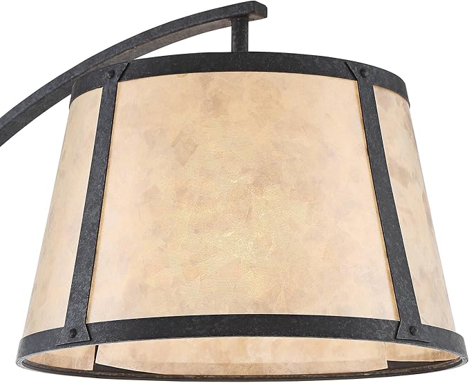 Franklin Iron Works Oak River Rustic Mission 66 1/2" Tall Arc Floor Lamp with Smart Socket Dark Gray Metal Warm Wood Natural Mica Blond Shade for Living Room Reading Family Bedroom Office House